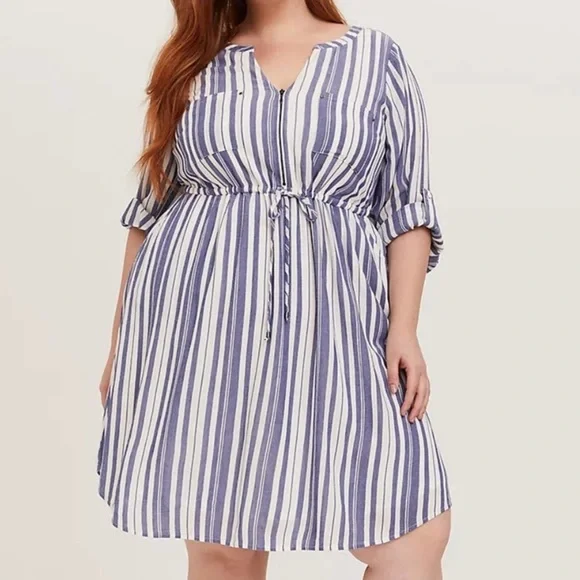 Torrid Blue Nautical Striped Dress - Picture 1 of 15